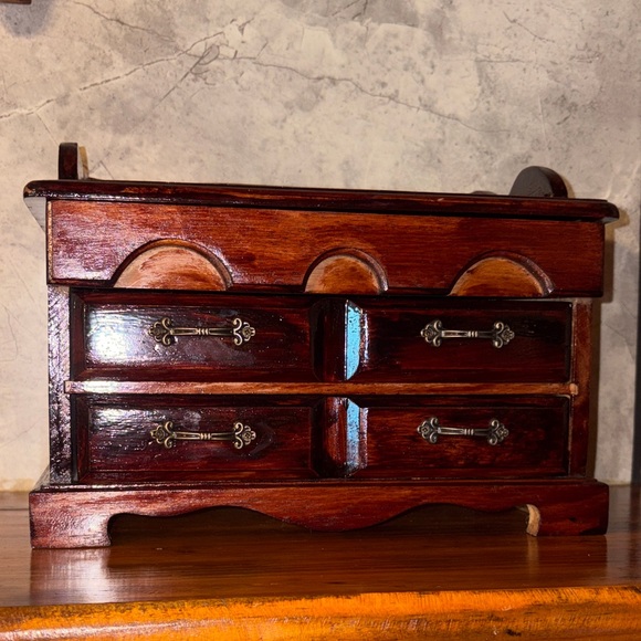 Handmade Other - Handmade Vintage Wooden Jewelry Box Treasure Chest Stash Spot Lift Top/2 Drawer